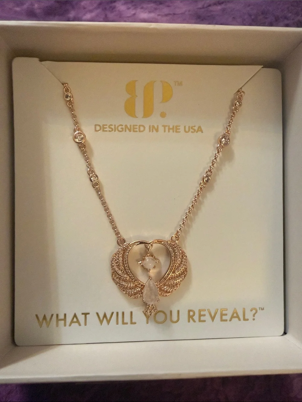 Rose Gold Angel Wing Heart Pendant Necklace - Halo
